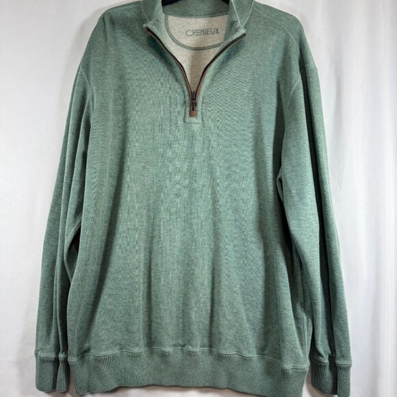 Cremieux Men's 1/4 Zip Pullover Sweater with Elbow Patches Cotton Blend Sage Gre - Picture 1 of 5
